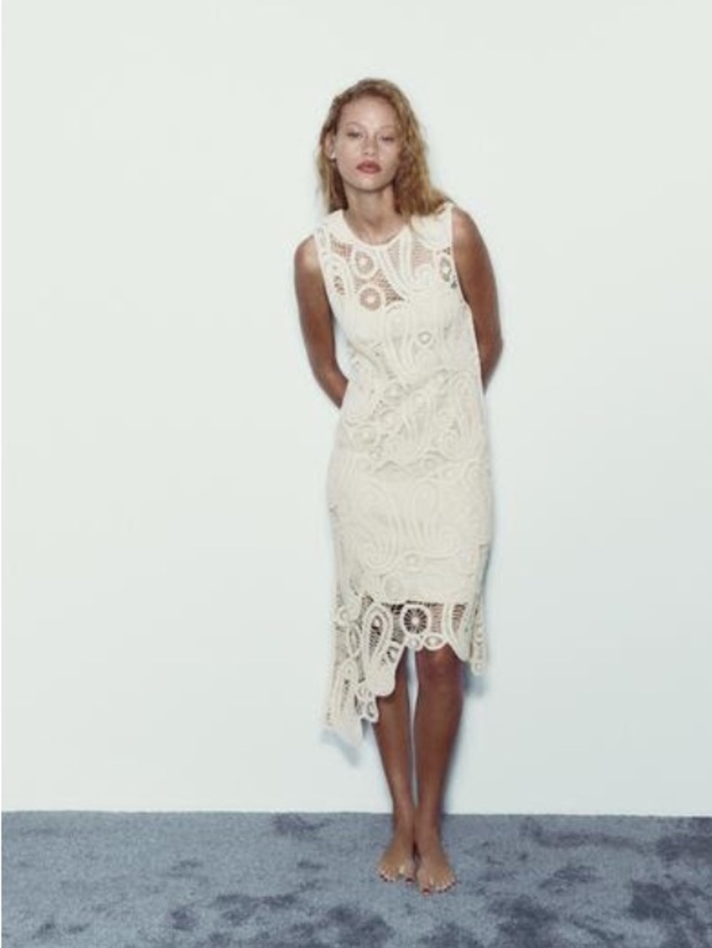 Zara Cream Crochet Dress with slip dress included